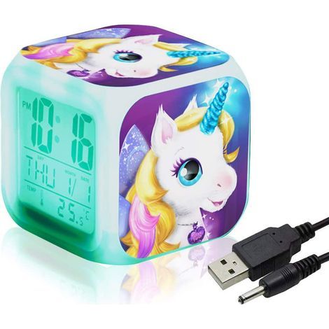 Digitaler Einhorn-Wecker für Mädchen, leuchtender LED-LCD-Würfel mit Nachtlicht, Wecker für Kinder, Geburtstagsgeschenk für Kinder, Frauen und Erwachsene (1/5)