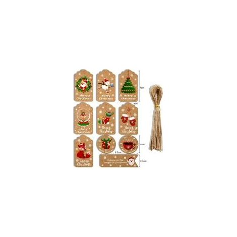 Lot de 100 étiquettes cadeaux de Noël vierges en papier kraft, en forme de coquillage, avec ficelle marron