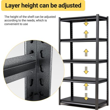 Étagère métallique 5 niveaux en acier, 650 kg, réglable et sans vis, pour garage, atelier et réserve (1/5)