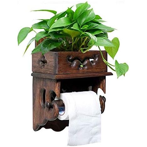 Toilettenpapierhalter aus Holz Handtuchhalter Ablage