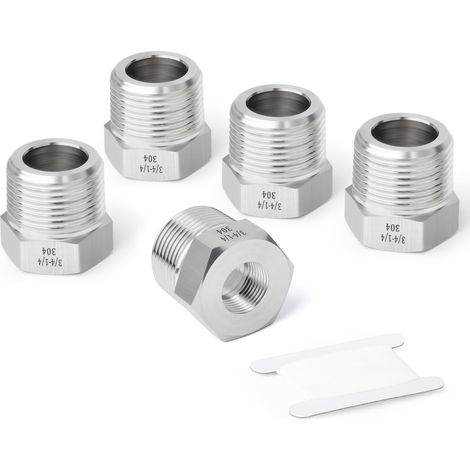 5 pièces, douille hexagonale réductrice en acier inoxydable 304, 3/4"BSP mâle x 1/4"BSP femelle, adaptateur de réduction pour tuyau, pour gaz de pétrole liquéfié (1/5)