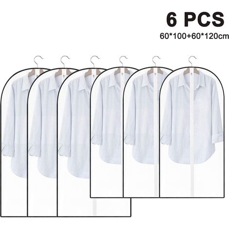 Lightweight white PEVA mothproof garment bags (set of 6), for storing suits and wardrobes