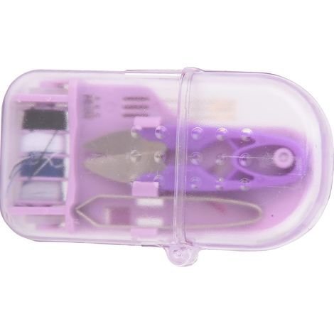 Mini-boîte à outils de couture en plastique couleur macaron, exquise et portable, comprenant aiguilles et ciseaux (violette). (1/5)