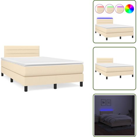 The Living Store Sommier à lattes de lit matelas et LED crème 120x190 cm tissu - Sommier Tapissier - Lit Plateforme - Lit Avec Rangement - Tête De Lit Ajustable - Éclairage Led (1/5)