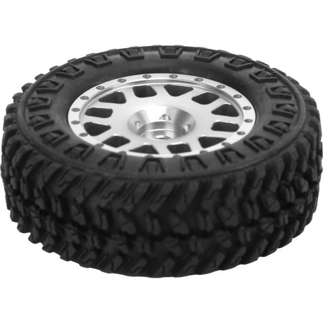 4 pneus avant et arrière de 55 mm avec jantes métalliques à 12 rayons pour voiture RC AXIAL SCX24 1/24, argent (1/5)