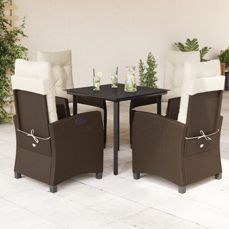 5-tlg. Garten-Essgruppe mit Kissen Braun Poly Rattan vidaXL (1/5)