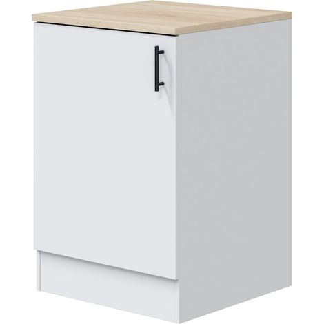 Módulo Inferior Cocina Kira Moderno 1 Puerta Blanco Brillo y Roble Canadian 60x90x60 cm