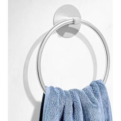 Anneau à serviette de salle de bain en nickel brossé - Porte-serviettes en acier inoxydable SUS304, support mural adhésif Susswiff, crochet pour serviettes, organiseur de salle de bain, rangement de c (1/5)