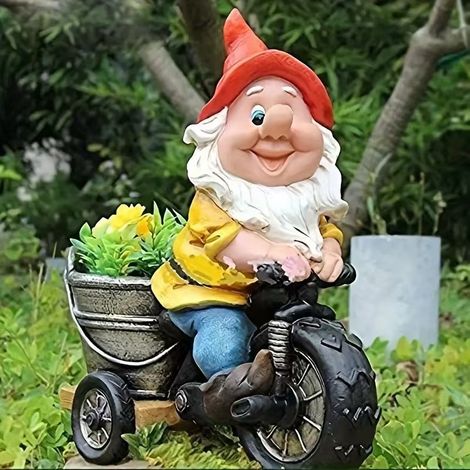 Statue nain jardin vélo résine pour décoration extérieur balcon terrasse ornement durable (1/5)