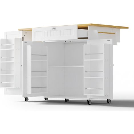 Îlot de cuisine mobile en MDF avec plan de travail rabattable, chariot de cuisine avec tiroir et armoire de rangement, 120 × 45 (70) × 92 cm (1/5)