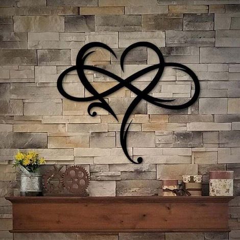 Wanddekoration in Form eines unendlichen Herzens, Wanddekoration aus Metall, Symbol der Liebe, Wandskulptur aus Metall für Zuhause, Camera da Letto (schwarz, 35 x 29 cm) - Crezuo