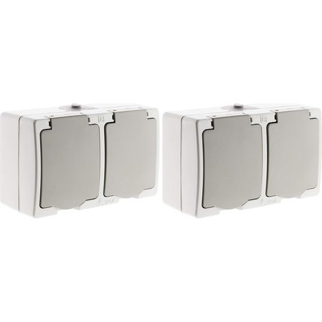 IP54-Doppelsteckdose für den Außenbereich – 2er-Pack – Hellgrau – Aufputzmontage – Renovierung und Neubau – 16 A 2P+E (1/5)