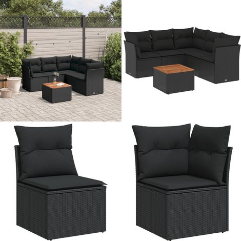 6-tlg. Garten-Sofagarnitur mit Kissen Schwarz Poly Rattan - Gartenmöbel Set - Esszimmergarnitur - Outdoor Möbel - Lounge Sofa - Rattan Gartenmöbel - Home & Living (1/5)
