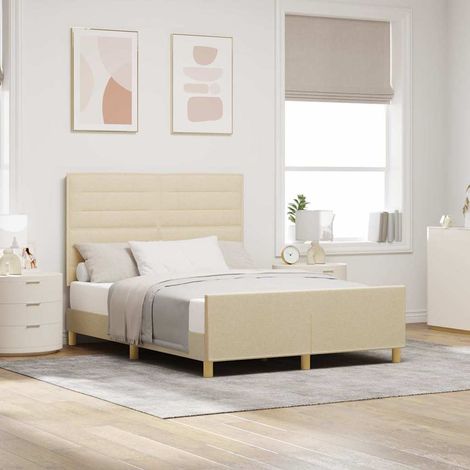 Bettgestell mit Kopfteil Creme 140 x 190 cm Stoff (1/5)