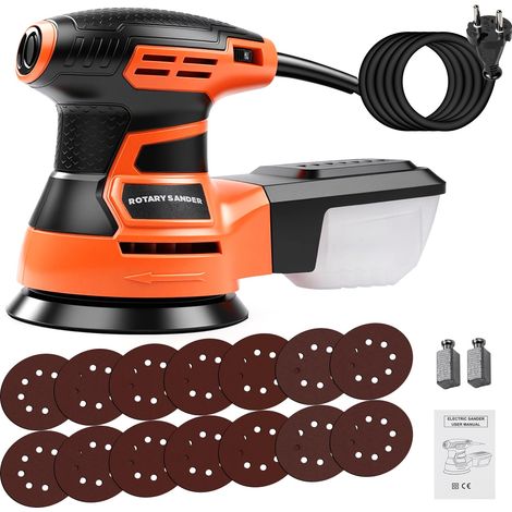 Ponceuse Excentrique 350 W, Ponceuse Orbitale Aléatoire, 6 Vitesses 6000-13000 tr/min, Ponceuse Bois avec Collecte de Poussière, 14Pcs Disque Abrasif 125mm pour le Polissage du Ponçage du Bois (1/5)