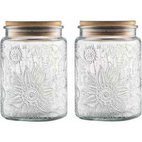 Bocal en verre vintage avec couvercle, récipient hermétique avec 2 tournesols (1/5)