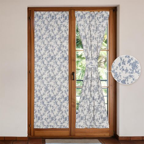 Lot de 2 rideaux de porte française en lin Style campagnard élégant Motif orchidées rétro Double passe-tringle Embrasses incluses 63,5 x 182,9 cm l x L (1/5)