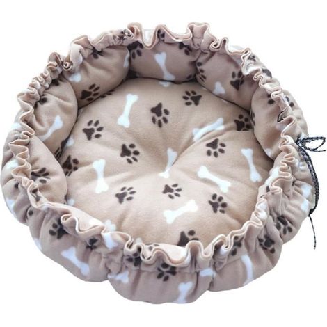 Pet Chien Chat Lit Chaud Réglable Tapis Fournitures pour Petits Chiens Moyens Rond Léger Confortable empreinte de patte marron (1/4)