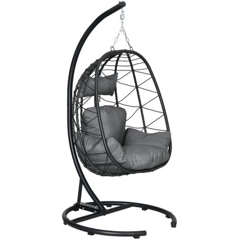 Sedia sospesa in rattan, alta 195 cm, con struttura, cuscino e copertura impermeabile, per giardino e interni, portata massima 150 kg. Disponibile in loco. (1/5)