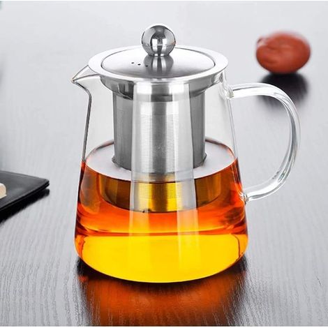 APEX Théière en verre carrée tasse de bouteille résistant à la chaleur avec infuseur parfait pour le thé et le café -(450ml)