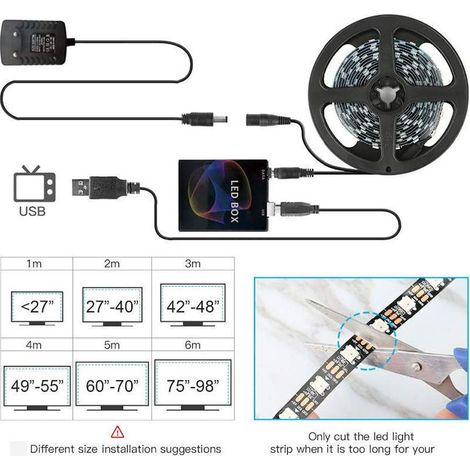 Bandeau lumineux LED pour téléviseur, éclairage d'écran TV et moniteur PC, 3 m, 30 LED par mètre