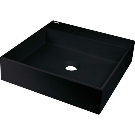 Lavabo de encimera de granito con espacio para grifo - 400 x 400 mm, negro CQR NU4S (1/2)