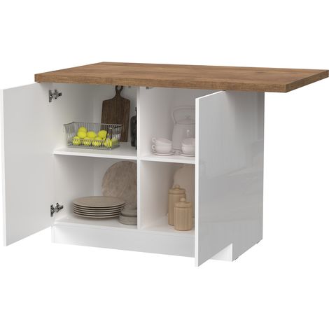 Isola da Cucina Miha, Mobile Dispensa 2 Ripiani, 4 Vani Made in Italy, 2 Ante, 130x80x90h cm Bianco Lucido (1/5)