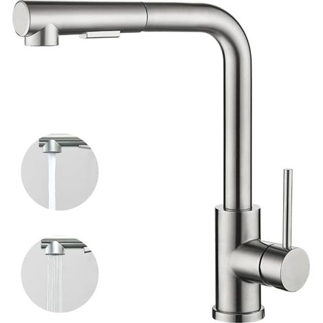 Kitchen Mixer Tap with Pull Out Spray, Single Handle, 360° Rotation, 2 Spray Modes, Kitchen Sink Faucet, Brushed MUMU (1/4)