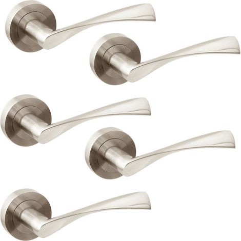 Emuca – Lot de 5 poignées twist pour portes intérieures – Rosace D.50mm – Aluminium nickel satiné – Pour épaisseur 35-45mm