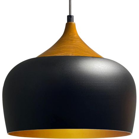 Feu suspendu en métal noir de couleur bois E27 diamètre: 30 cm (1/2)
