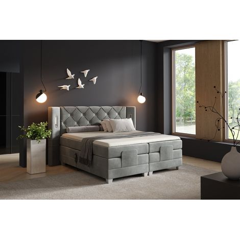 Boxspringbett Elektrisch Bett STEVE 180x200cm in Stoff Fresh Grau (1/5)