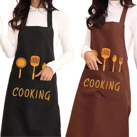 Set di 2 grembiuli da cucina per donna, grembiule impermeabile con tasca e tessuto lavabile, grembiule da giardinaggio per uomo e donna, ideale per cucinare, preparare dolci e per chef, impermeabile e (1/5)