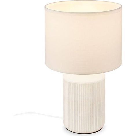 Briloner BT10037 CERAMIC FABRIC Lampada da tavolo base ceramica paralume tessuto attacco E14 stile moderno colore Bianco