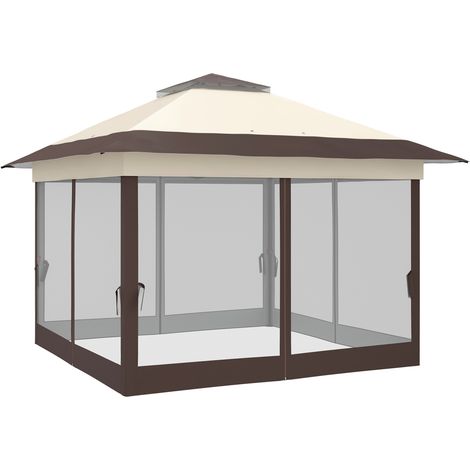 Tonnelle barnum pop-up pliante acier polyester moustiquaires sac transport roulettes kaki marron 3x3m