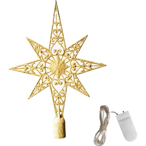 Étoile De Noël En Fer Forgé - Décoration Pour Sommet D'Arbre De Noël Avec Barre Led - Pour Intérieur Et Extérieur - 1 Pièce (1/5)