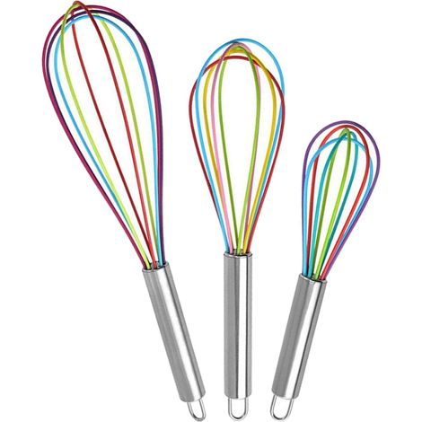 Ensemble de trois fouets de cuisine avec manche en acier inoxydable,idéal pour mélanger,battre,fouetter,faire mousser et remuer. (1/5)
