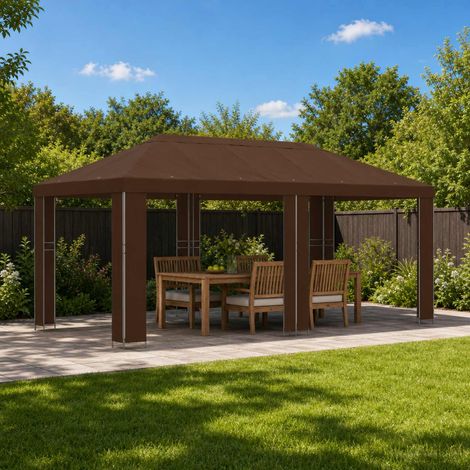 vidaXL Gazebo de Jardín 6 x 3 m Marrón Poliéster y Acero 190 gsm (1/5)