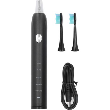 Brosse à dents électrique puissante, rechargeable, 5 niveaux d'intensité, portable, intelligente, noire, chargement USB-AquaForge