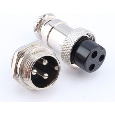 Connecteur Aviation GX16 - 3 Broches - Étanche IP67 - Température -50 °C à +70 °C - Pour Systèmes Industriels et Électroniques - Ensemble Mâle/Femelle (1/5)
