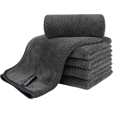 Lot de 6 serviettes en microfibre, douces et absorbantes, serviettes de bain compactes, pour voyage, sport et spa, gris foncé