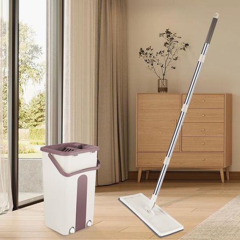 Yongqing – Balai microfibre avec seau essoreur – Tête en microfibre pour nettoyage efficace – Longueur 115 cm – Poignée en caoutchouc souple (1/5)