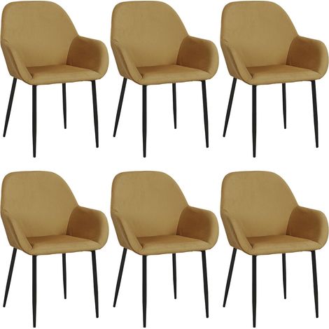ALESSIA - Lot de 6 Fauteuils Velours Côtelé Jaune Moutarde (1/5)