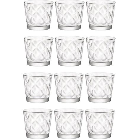 Set 12 Bicchieri Acqua bibite succhi di frutta coktail 24cl in Vetro Trasparente  per una Tavola Moderna e Creativa  Lavorazione Matelassé Effetto Quilt Ideale per Casa e Ristorazione per una