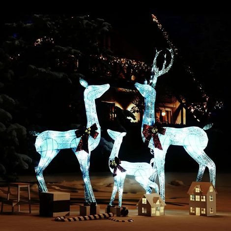 vidaXL Figuras familia de renos de Navidad blanco y plateado 201 LED (1/5)