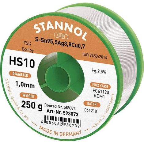 Stannol HS10 2510 Filo da saldatura bobina 250g 1mm