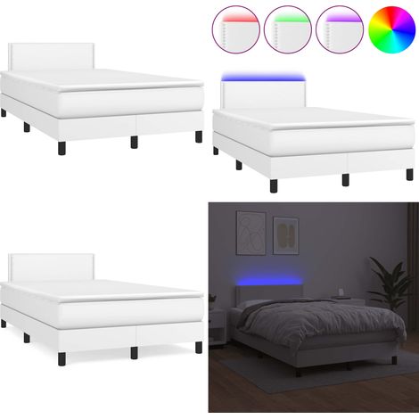 Sommier à lattes de lit matelas LED blanc 120x190 cm similicuir - Lit Plateforme - Lit Design - Lit Moderne - Lit Avec Rangement - Tête De Lit Ajustable - Home & Living (1/5)