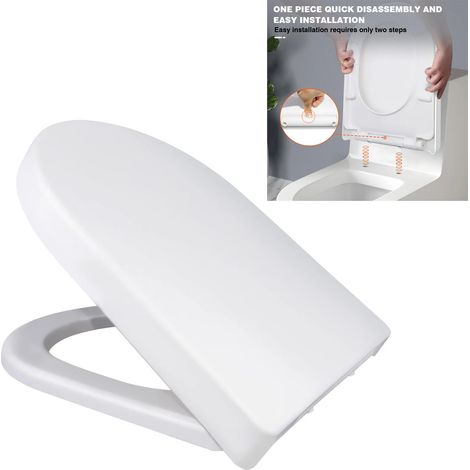 Abattant de toilette blanc, une place, antibactérien, en forme de D, silencieux, durable et résistant, fermeture douce, facile à nettoyer, dessus facile à soulever (1/5)