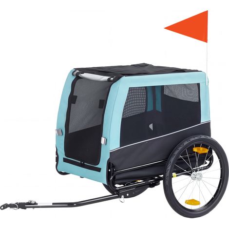 Remorque vélo pliable pour chien 20 kg, réflecteurs sécurité, laisse, bleu clair, 143 x 70 x 90 cm