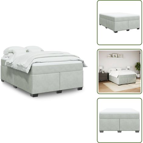 The Living Store Boxspringbett mit Matratze Hellgrau 140x200 cm Samt - Samtbett - Boxspringbett - Doppelbett - Bettauflage - Matratze
