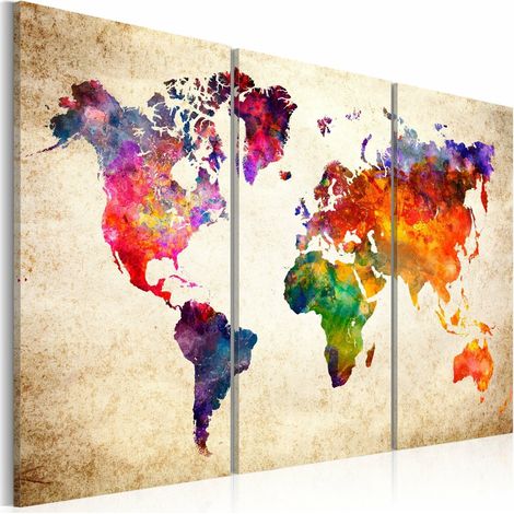Tableau la carte du monde à l'aquarelle - 120 x 80 cm (1/4)